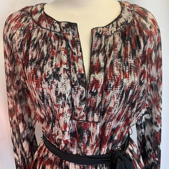 Max Studio red black tan LS dress Sz L - Picture 2 of 11